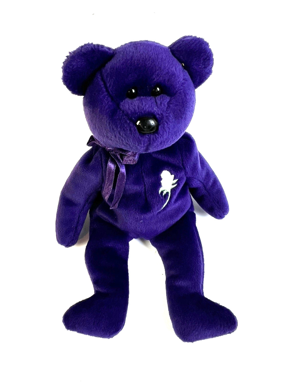 Ty Beanie Babies Princess Diana Purple Bear 1997 8" Tall Embroidered Rose Vtg